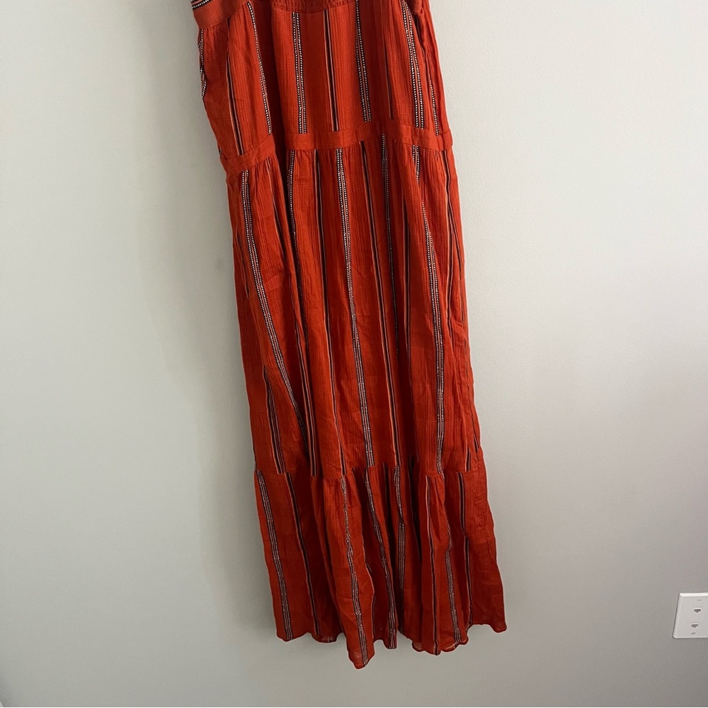 BA&SH Kyo Tiered Cotton Sleeveless Maxi Dress Caramel Brick Stripe Women's 6 - Picture 10 of 14